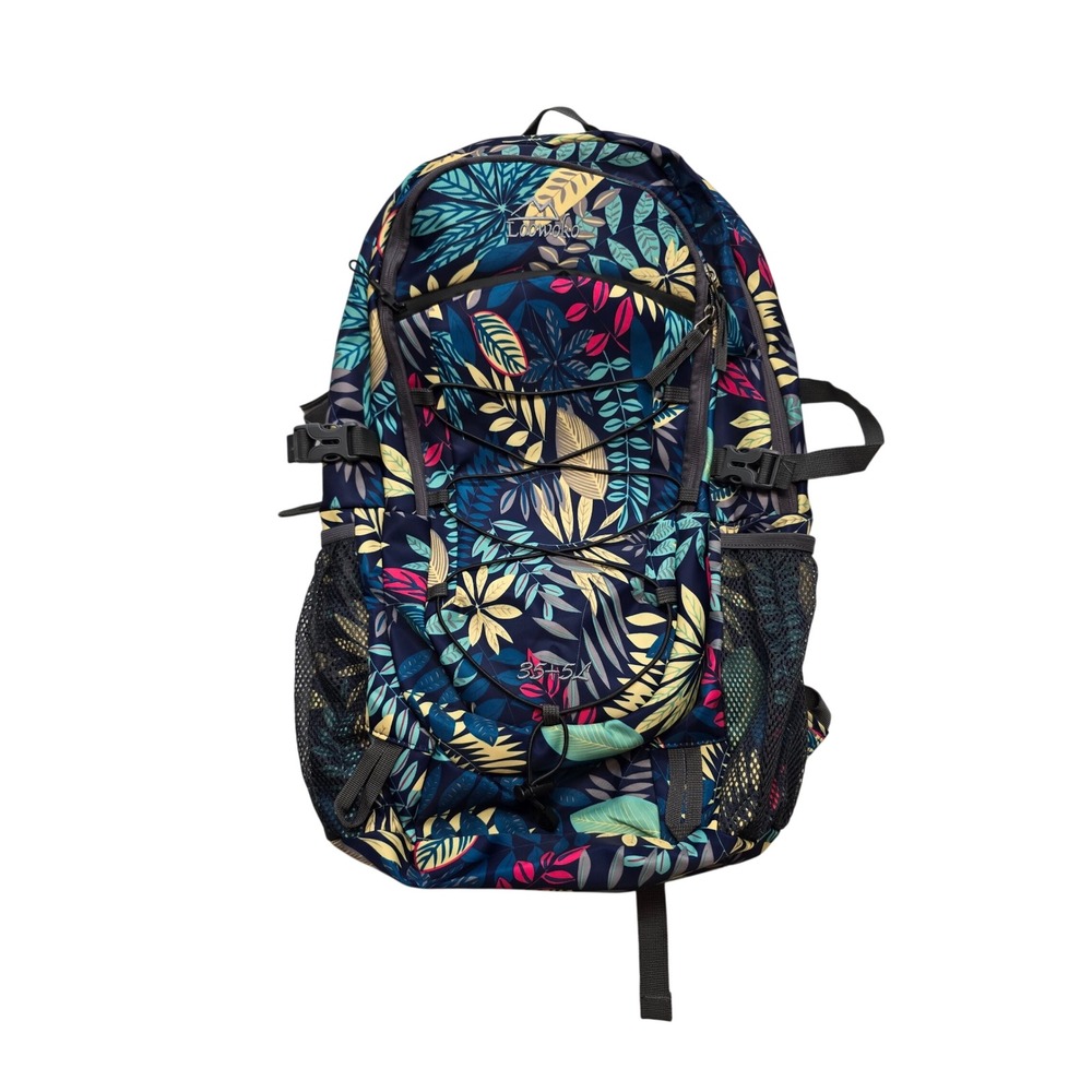 Loowoko 35L Hiking Backpack Tropical Floral Print Lightweight Daypack Navy Blue
